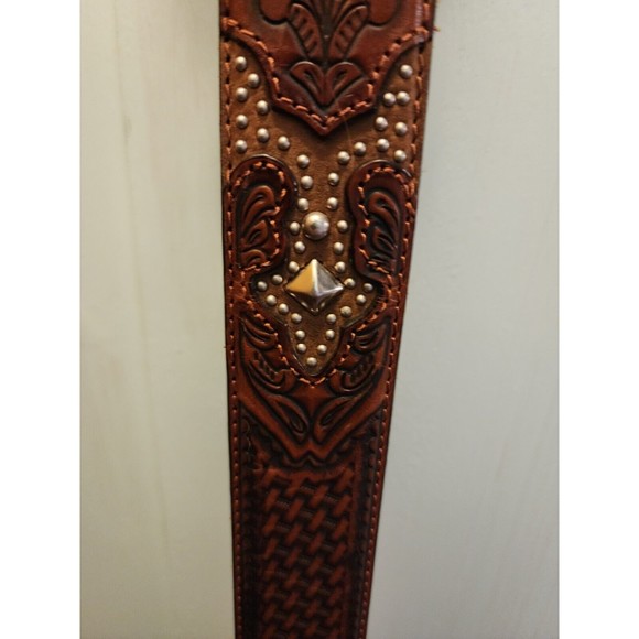 New Justin Men's Brown Leather Braided Arrow Silver Studded Belt C11615 Size 42 - Picture 3 of 5